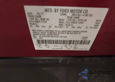 2017 Ford Explorer Limited from USA, damaged, VIN 1FM5K8F80HGC38795